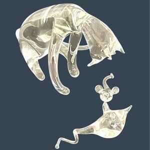 Hand Blown Art Glass Cat & 2 Mice Figurine Lot Set Scotland Collectible Artisan